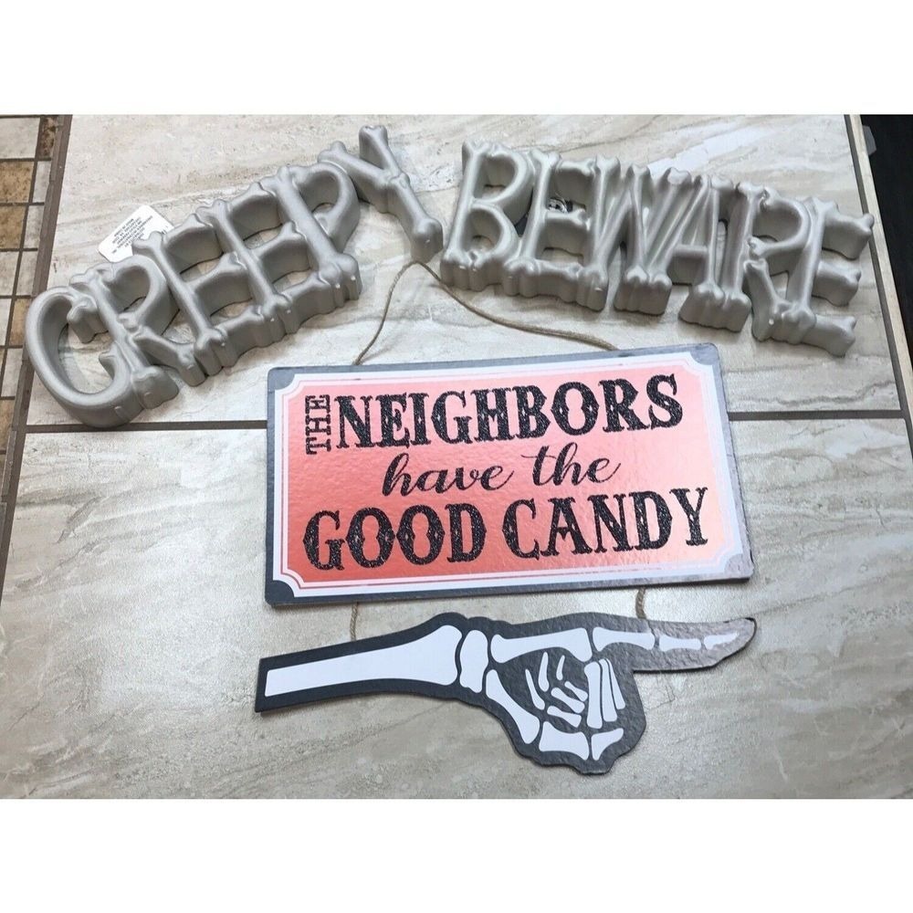 Halloween Wall sign and table mantle decorations Creepy Beware, spooky holiday‎